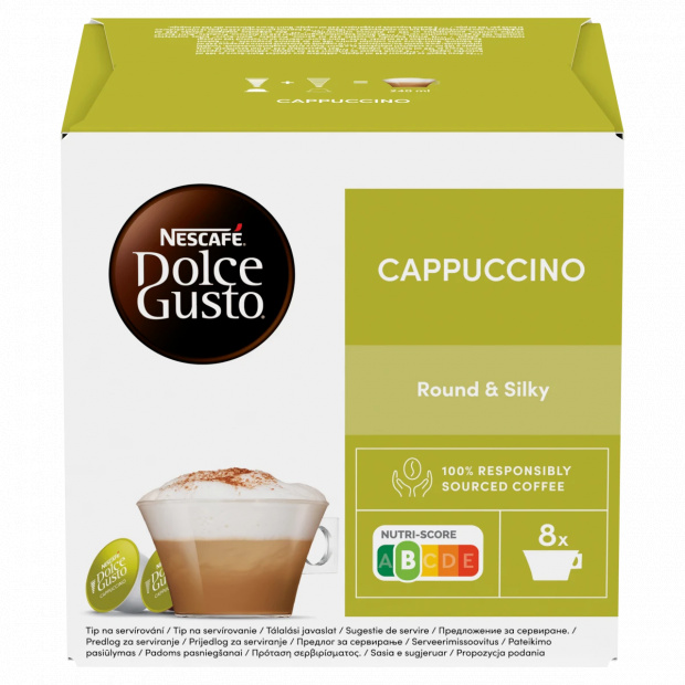 NESCAFÉ Dolce Gusto Cappuccino tej- és kávékapszula cukorral 16 db 186,4 g NESCAFÉ Dolce Gusto Cappuccino tej- és kávékapszula cukorral 16 db 186,4 g
