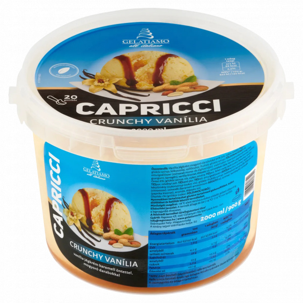 Gelatiamo Capricci Crunchy Vanília vanília jégkrém karamell öntettel, mogyoró darabokkal 2000 ml