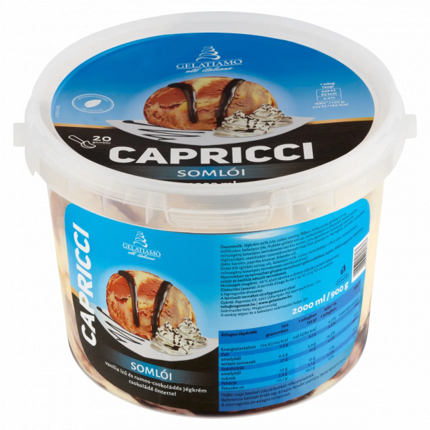 Gelatiamo Capricci Somlói vanília ízű és rumos-csokoládé jégkrém csokoládé öntettel 2000 ml