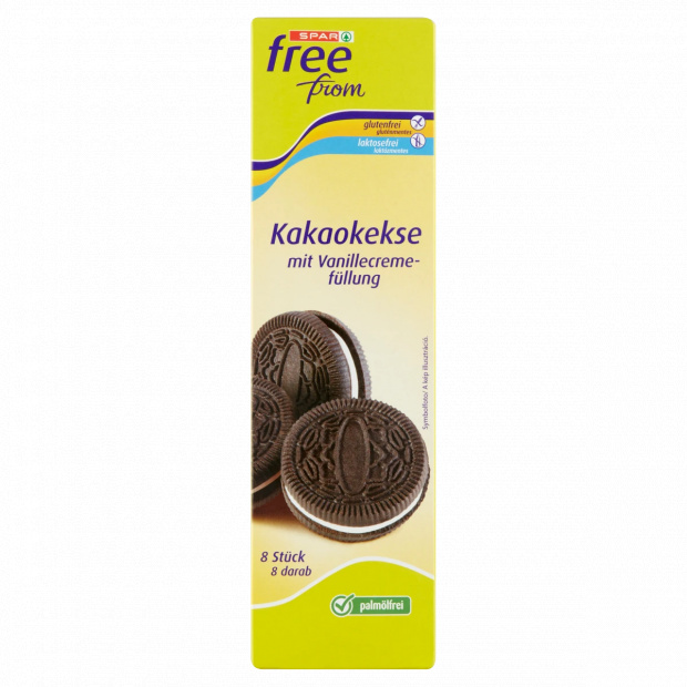 SPAR free from glutén- és laktózmentes vanília ízű krémmel töltött kakaós keksz 8 db 125 g
