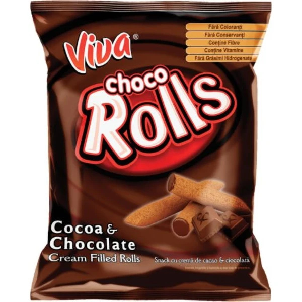 Viva Choco Rolls kakaós-csokoládés krémmel töltött extrudált gabonarudacska 100 g