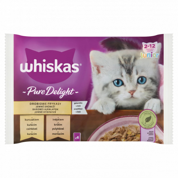 Whiskas Junior Pure Delight teljes értékű nedves eledel kölyökmacskáknak 4 x 85 g (340 g) Whiskas Junior Pure Delight teljes értékű nedves eledel kölyökmacskáknak 4 x 85 g (340 g)
