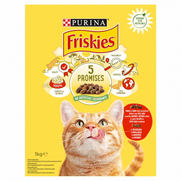 Purina Friskies marhával, csirkével és zöldségekkel száraz macskaeledel 1 kg