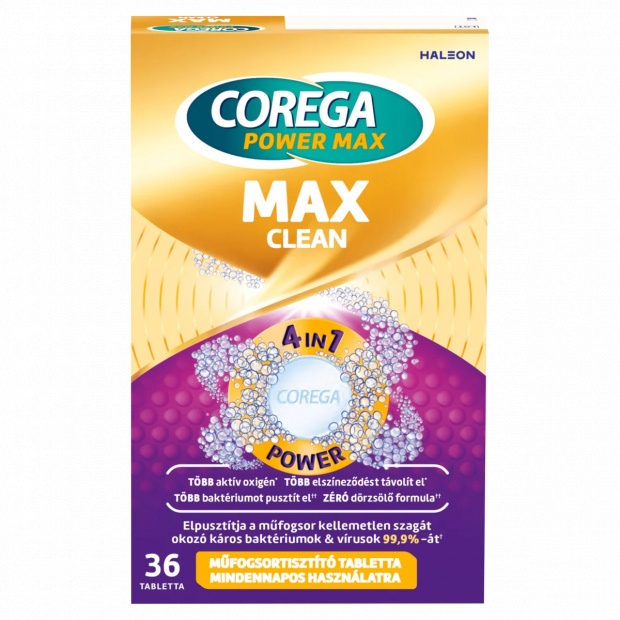 Corega Power Max műfogsortisztító tabletta mindennapos használatra 36 db