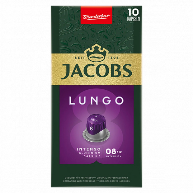 Jacobs Lungo Intenso őrölt-pörkölt kávé kapszulában 10 db 52 g