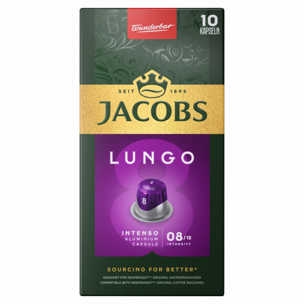 Jacobs Lungo Intenso őrölt-pörkölt kávé kapszulában 10 db 52 g