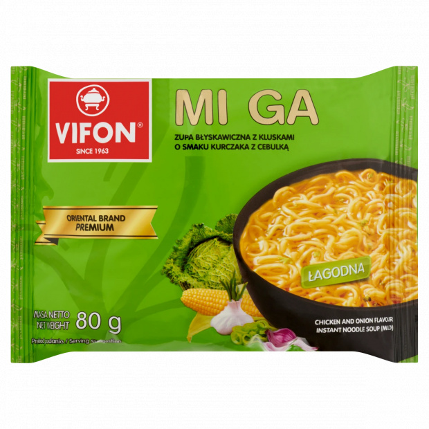 Vifon Mi Ga csirkehús és hagyma ízesítésű enyhe fűszerezésű instant tésztás leves 80 g