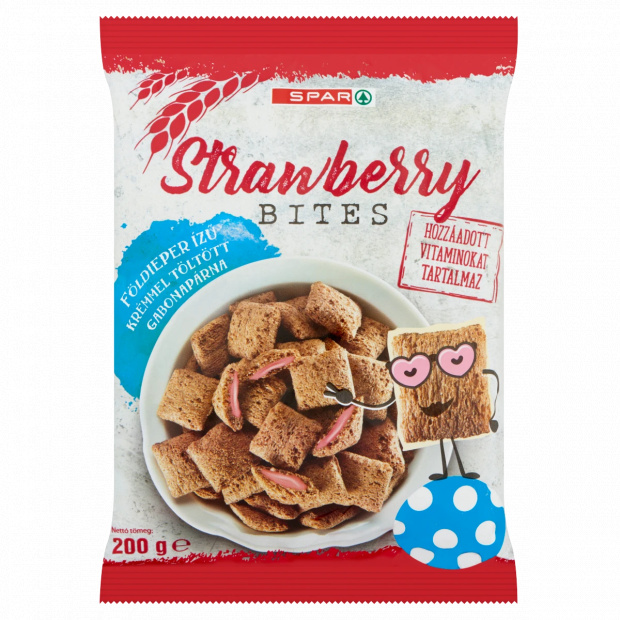 SPAR Strawberry Bites földieper ízű krémmel töltött gabonapárna 200 g