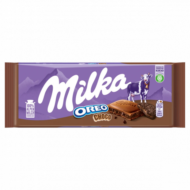 Milka Oreo Choco alpesi tejcsokoládé kakaós krémtöltelékkel és kakaós kekszdarabokkal 100 g Milka Oreo Choco alpesi tejcsokoládé kakaós krémtöltelékkel és kakaós kekszdarabokkal 100 g