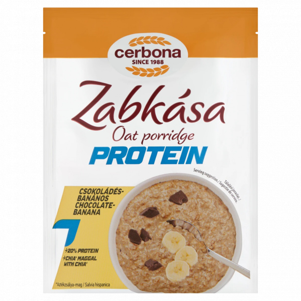 Cerbona Protein fehérjében gazdag csokoládés-banános zabkása édesítőszerekkel 60 g