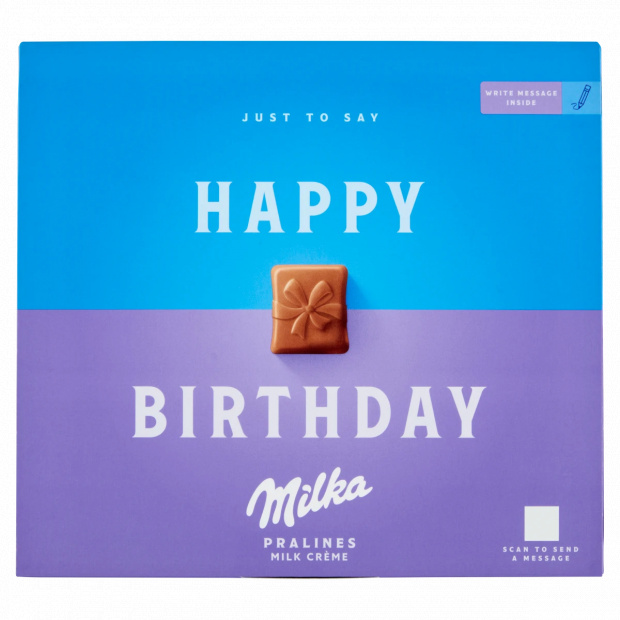 Milka Happy Birthday alpesi tejcsokoládé praliné tejes krémtöltelékkel 20 db 110 g