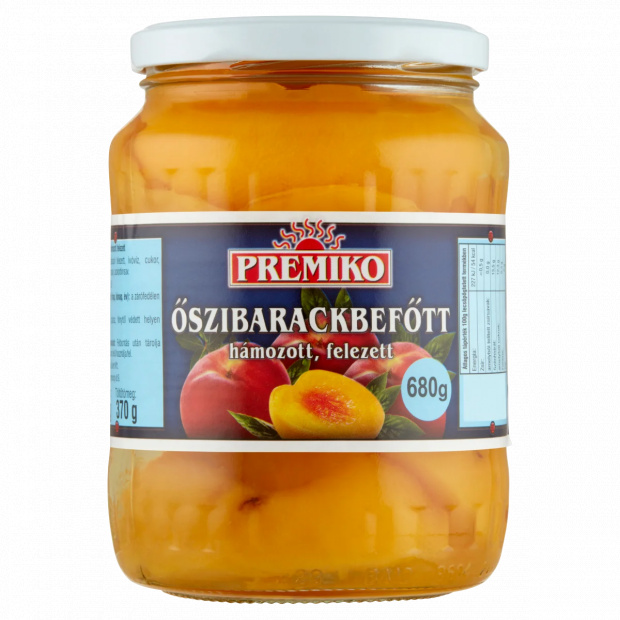 Premiko hámozott, felezett őszibarackbefőtt 680 g