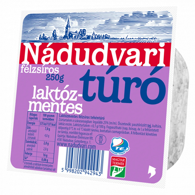 Nádudvari laktózmentes félzsíros tehéntúró 250 g