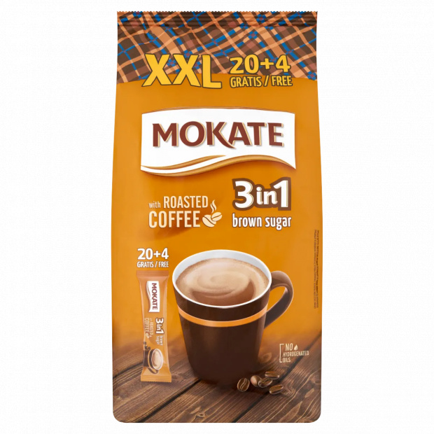 Mokate 3in1 XXL azonnal oldódó kávéspecialitás barna cukorral 24 x 17 g (408 g)