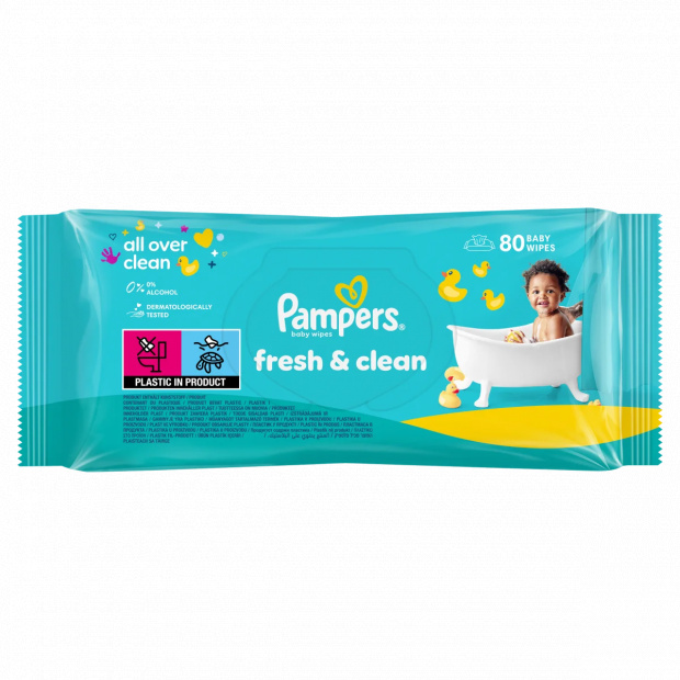 Pampers Fresh Clean Baby Nedves Törlőkendő, 1 Csomag x 80 Törlőkendő db Baba Nedves Törlőkendő