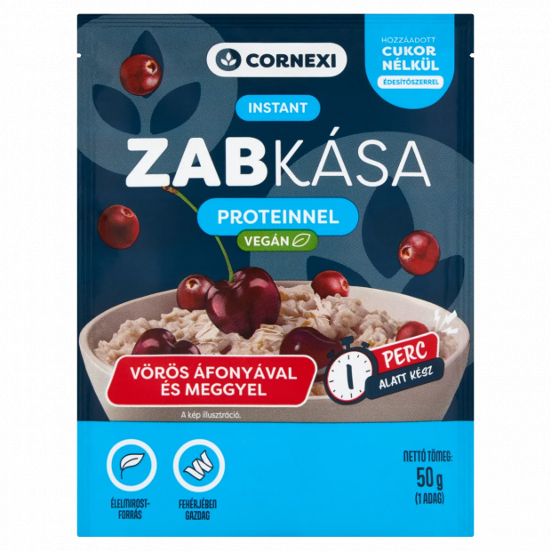 Cornexi vörös áfonyás-meggyes instant zabkása proteinnel hozzáadott cukor nélkül édesítőszerrel 50 g
