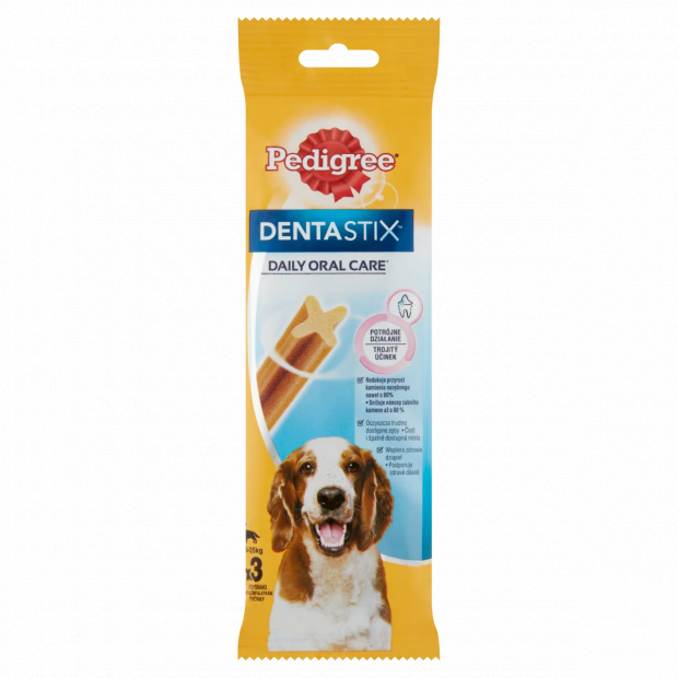 Pedigree DentaStix kiegészítő állateledel 10-25 kg-os, 4 hónapnál idősebb kutyák számára 3 db 77 g