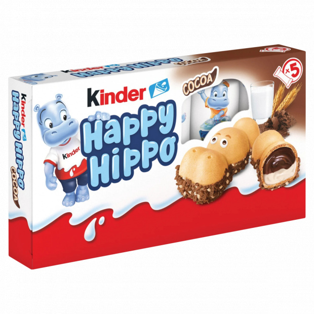 Kinder Happy Hippo Cacao kakaós és tejes krémmel töltött ropogós ostya 5 x 20,7 g (103,5 g)