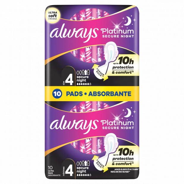 Always Platinum Secure Night (4-Es Méret) Szárnyas Egészségügyi Betét, 10 db