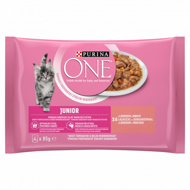 Purina One Junior állateledel 1 és 12 hónapos kor közötti macskák számára lazaccal 4 x 85 g (340 g)