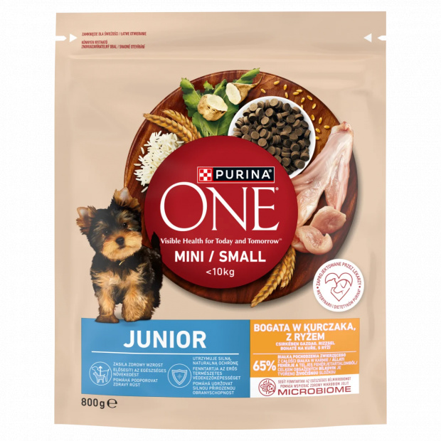 Purina One Junior teljes értékű állateledel kölyökkutyák számára csirkében gazdag, rizzsel 800 g