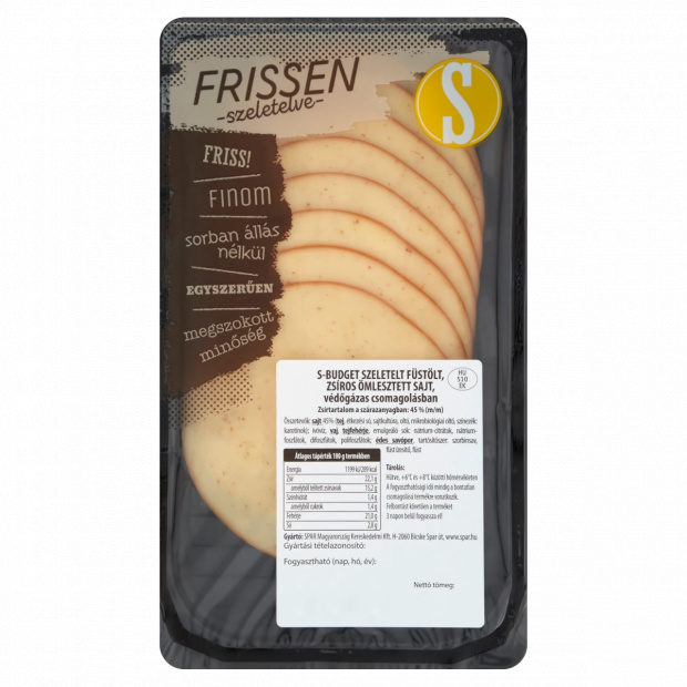 S-Budget szeletelt, füstölt, zsíros, ömlesztett sajt 100 g