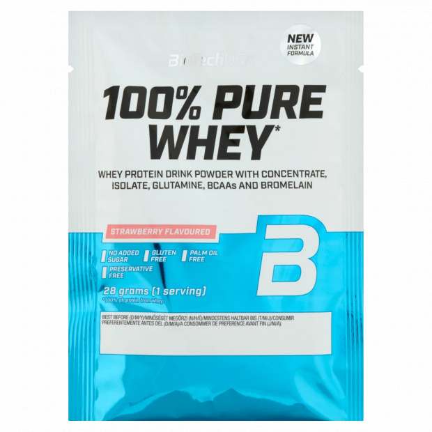 BioTechUSA 100% Pure Whey eper ízű fehérje italpor, édesítőszerrel 28 g