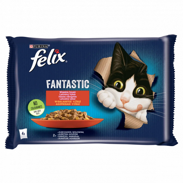 Purina Felix Fantastic marhával/csirkével aszpikban nedves macskaeledel 4 x 85 g (340 g)