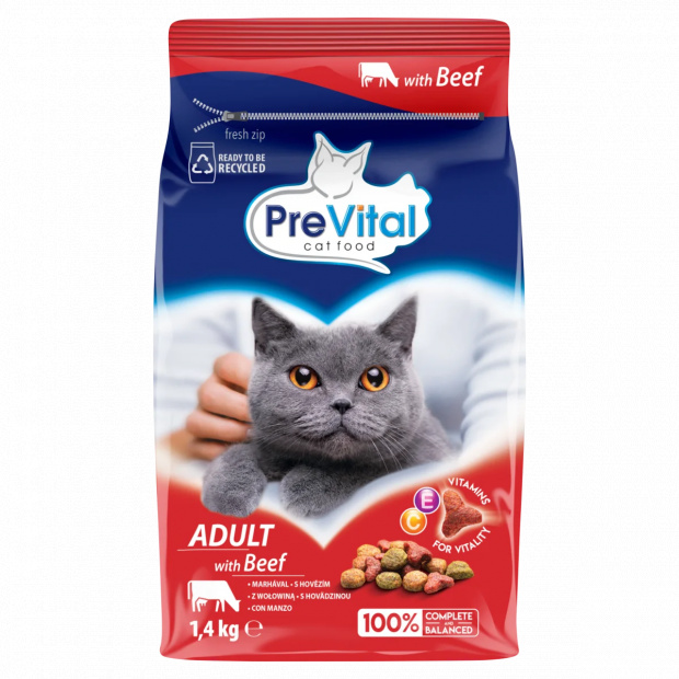 PreVital teljes értékű állateledel felnőtt macskák számára marhával 1,4 kg