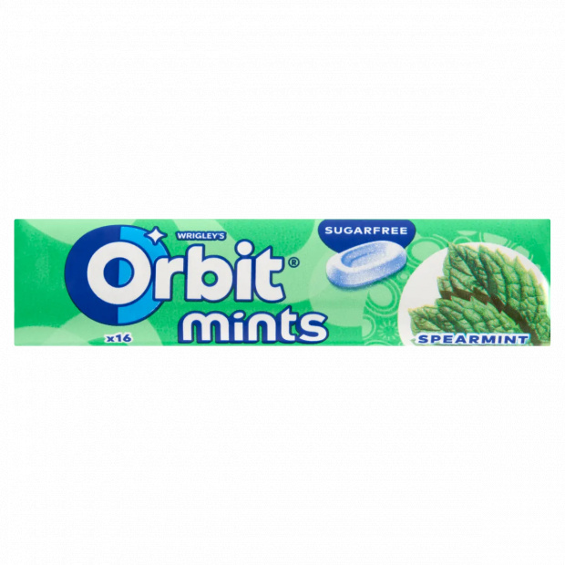 Orbit Mints Spearmint mentaízű cukormentes töltetlen keménycukorka édesítőszerrel 28 g Orbit Mints Spearmint mentaízű cukormentes töltetlen keménycukorka édesítőszerrel 28 g