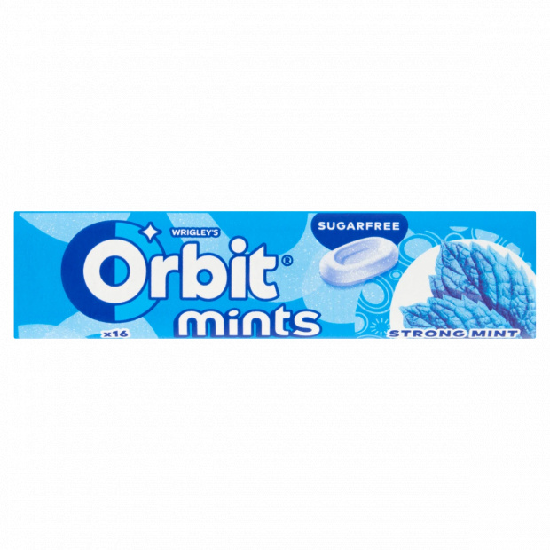 Orbit Mints Strong Mint mentaízű cukormentes töltetlen keménycukorka édesítőszerrel 28 g Orbit Mints Strong Mint mentaízű cukormentes töltetlen keménycukorka édesítőszerrel 28 g