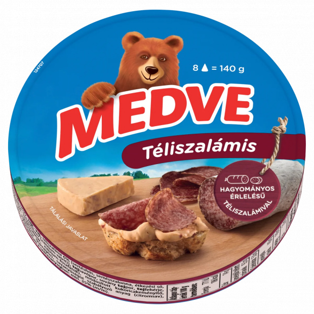 Medve téliszalámis kenhető, félzsíros ömlesztett sajt 8 x 17,5 g (140 g)