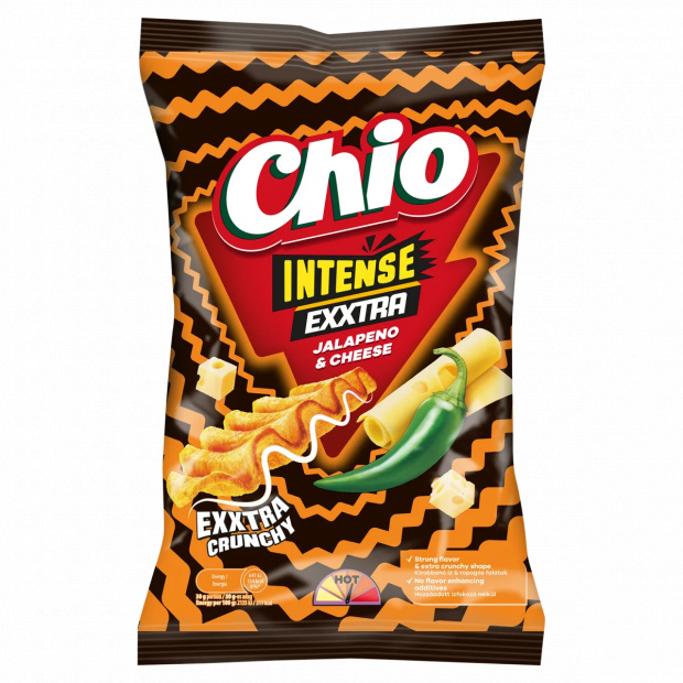 Chio Intense Exxtra jalapeño chili és sajt ízű burgonyachips 55 g Chio Intense Exxtra jalapeño chili és sajt ízű burgonyachips 55 g
