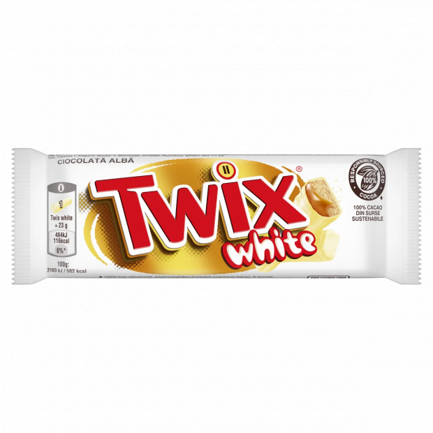 Twix White kekszes szeletek karamellával fehér csokoládéba mártva 2 x 23 g (46 g)