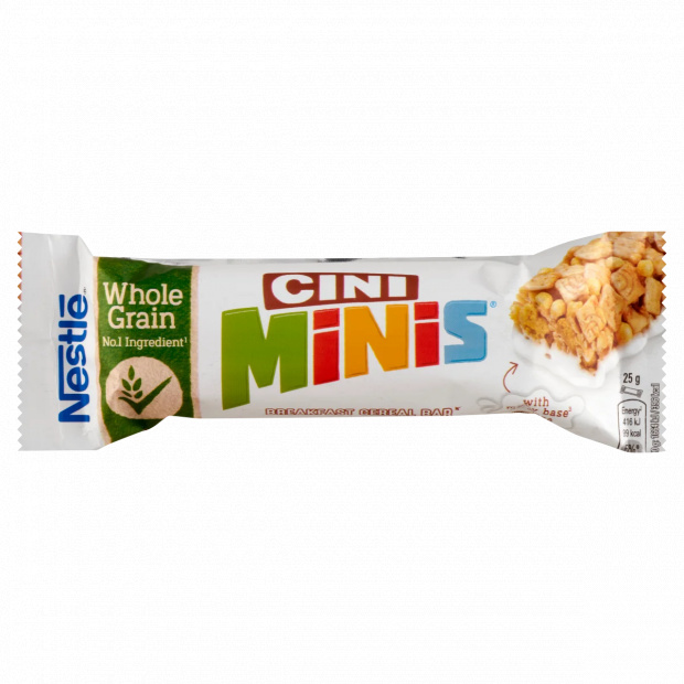 Nestlé Cini Minis fahéjas gabonapehely-szelet tejbevonó talppal vitaminokkal és kalciummal 25 g Nestlé Cini Minis fahéjas gabonapehely-szelet tejbevonó talppal vitaminokkal és kalciummal 25 g