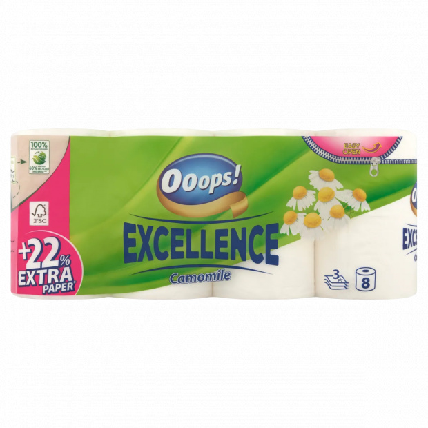 Ooops! Excellence Camomile toalettpapír 3 rétegű 8 tekercs