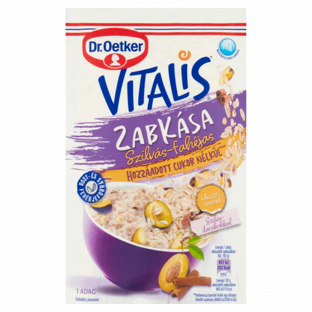 Dr. Oetker Vitalis szilvás-fahéjas zabkása hozzáadott cukor nélkül, édesítőszerrel 58 g Dr. Oetker Vitalis szilvás-fahéjas zabkása hozzáadott cukor nélkül, édesítőszerrel 58 g