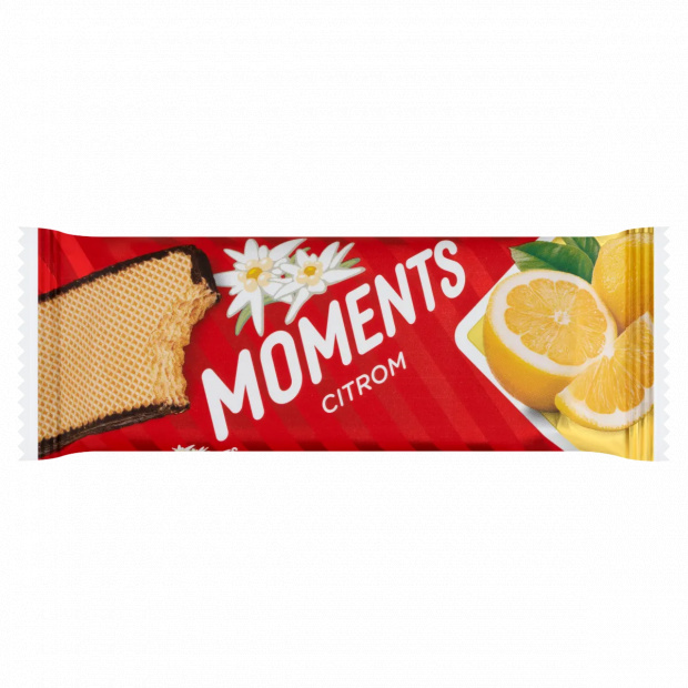 Moments szélein kakaós bevonómasszába mártott, citromos krémmel töltött ostyaszelet 45 g