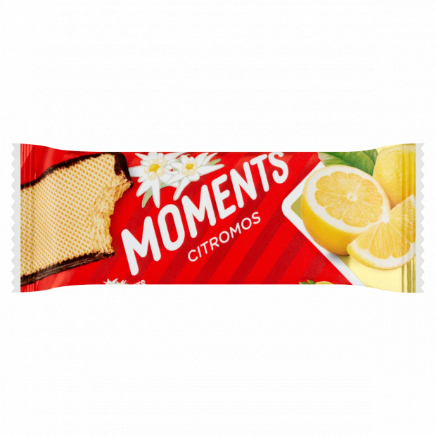 Moments szélein kakaós bevonómasszába mártott, citromos krémmel töltött ostyaszelet 45 g
