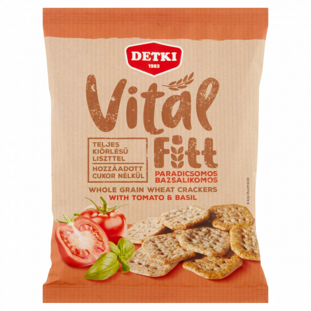 Detki Vital Fitt paradicsomos-bazsalikomos teljes kiőrlésű kréker, cukor hozzáadása nélkül 100 g Detki Vital Fitt paradicsomos-bazsalikomos teljes kiőrlésű kréker, cukor hozzáadása nélkül 100 g