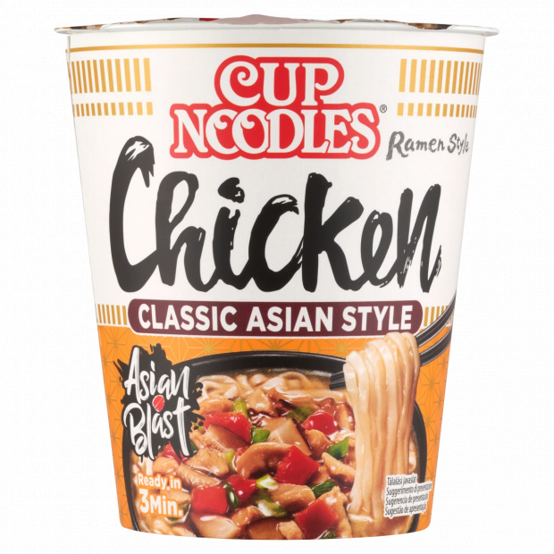Nissin Cup Noodles instant tésztaleves, csirke ízesítéssel ázsiai módra 63 g Nissin Cup Noodles instant tésztaleves, csirke ízesítéssel ázsiai módra 63 g