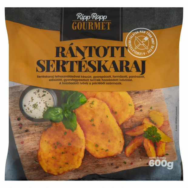Ripp-Ropp Gourmet gyorsfagyasztott rántott sertéskaraj 600 g Ripp-Ropp Gourmet gyorsfagyasztott rántott sertéskaraj 600 g