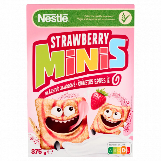 Strawberry Minis ropogós, epres ízű gabonapehely teljes kiőrlésű búzával, vitaminokkal 375 g Strawberry Minis ropogós, epres ízű gabonapehely teljes kiőrlésű búzával, vitaminokkal 375 g