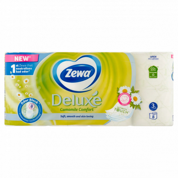 Zewa Deluxe Camomile Comfort toalettpapír 3 rétegű 8 tekercs Zewa Deluxe Camomile Comfort toalettpapír 3 rétegű 8 tekercs