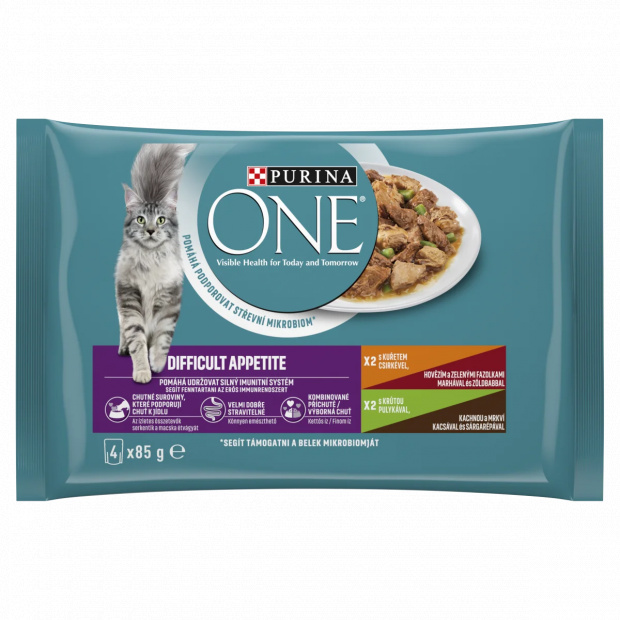 Purina One Difficult Appetite teljes értékű állateledel felnőtt macskák számára 4 x 85 g (340 g)
