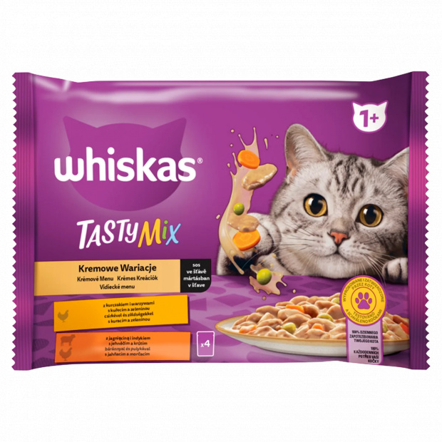 Whiskas 1+ Tasty Mix teljes értékű nedves eledel felnőtt macskáknak 4 x 85 g (340 g)