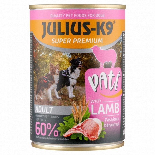 Julius-K9 ízletes pástétom báránnyal teljes értékű állateledel felnőtt kutyák számára 400 g
