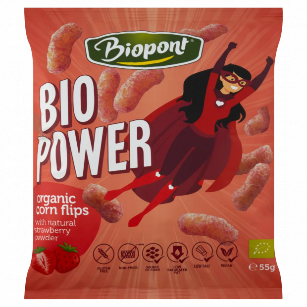 Biopont Bio Power Bio gluténmentes kukorica snack valódi eperporral 55 g