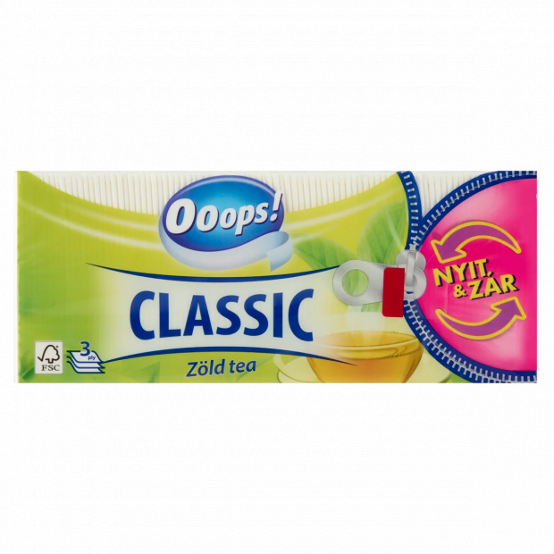 Ooops! Classic Zöld tea papír zsebkendő 3 rétegű 90 db