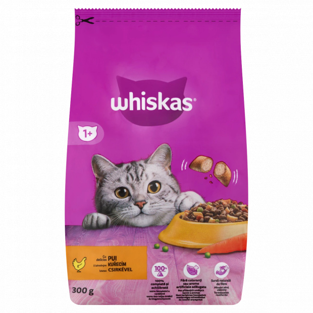 Whiskas 1+ teljes értékű szárazeledel felnőtt macskák számára csirkével 300 g Whiskas 1+ teljes értékű szárazeledel felnőtt macskák számára csirkével 300 g